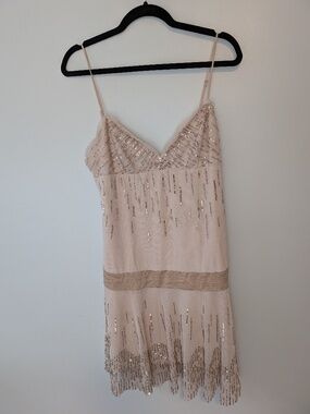 Stunning BCBG gold beaded flapper dress